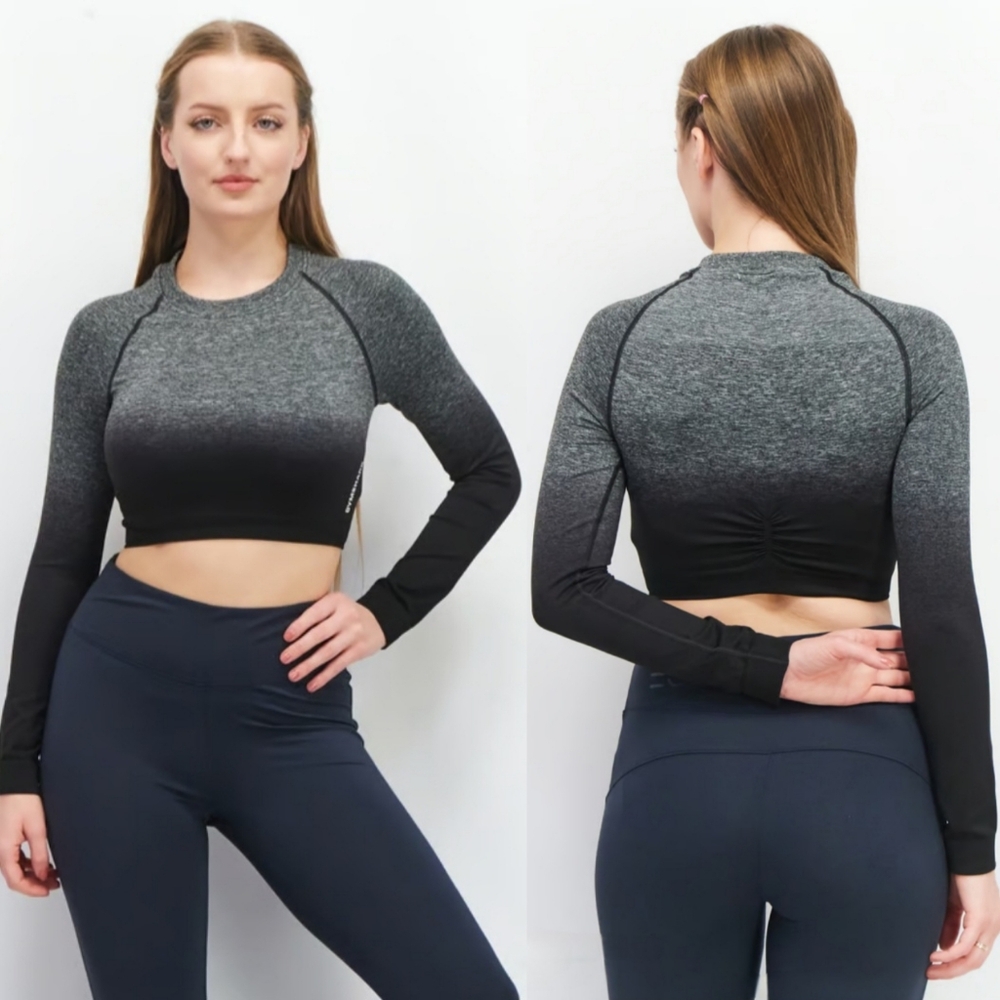Gymshark "Adapt Ombre Long Sleeve Crop Top" Workout Gray Black | Women's Size M